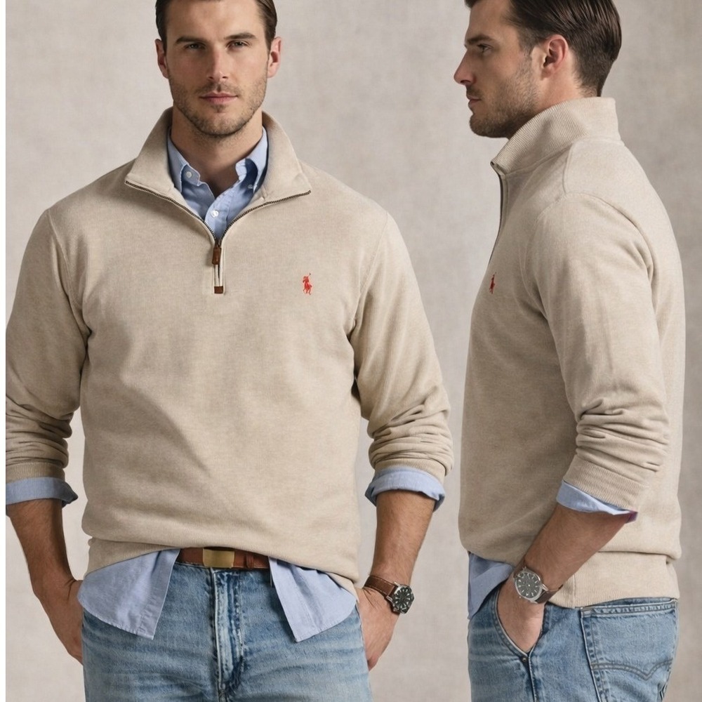 NWT Polo Ralph Lauren‎ Estate-Rib 4XB Big & Tall Heather Beige Mockneck Sweater